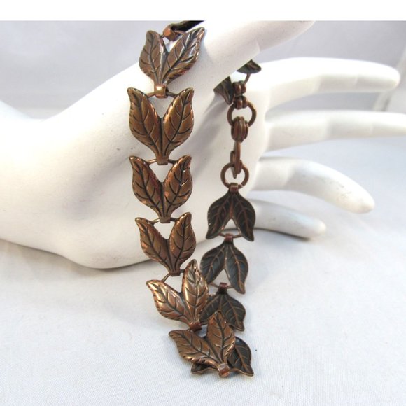 Vintage Southwestern Copper Leaf Link Bracelet - Picture 9 of 10